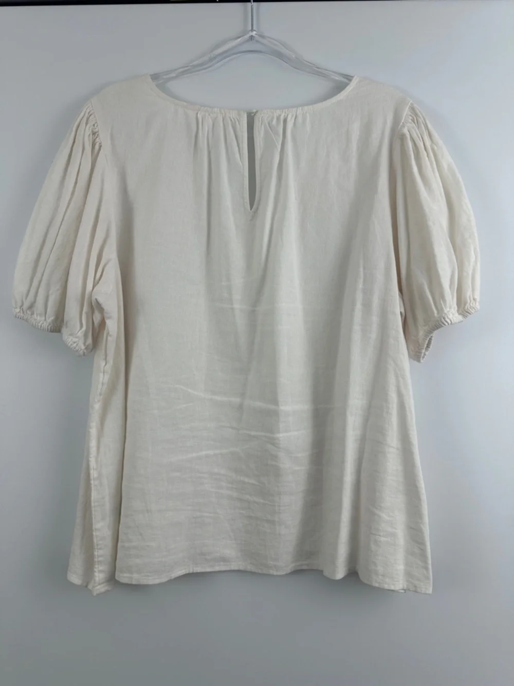 LC Lauren Conrad Cream Linen Blend Puff Sleeve Blouse XL V-Neck Cottagecore Top - Picture 7 of 7